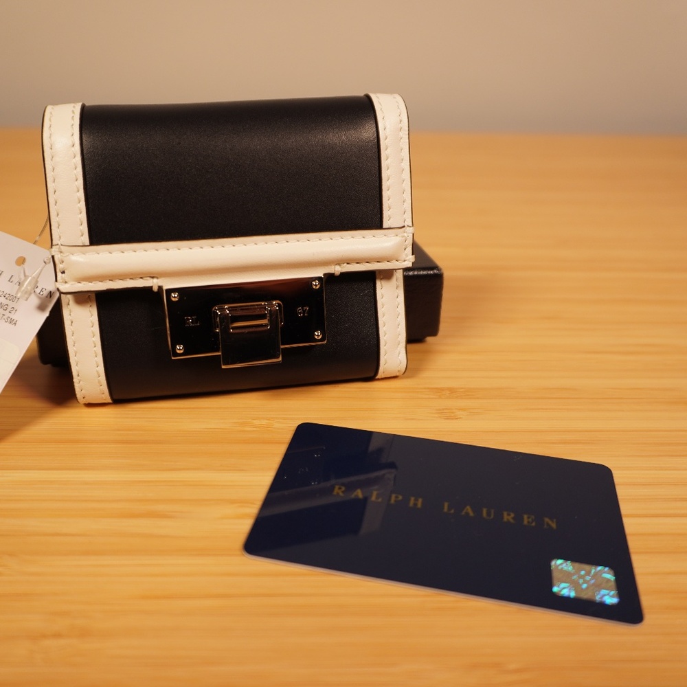 Ralph Lauren Collection Petite Hinge Wallet Calfskin OS Black White